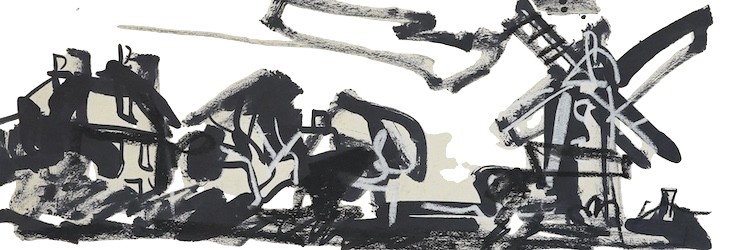 David Smith (British, 1930-1999), ink, wash and chalk on paper, 'Norfolk mill', signed in pencil, 28 x 76cm, unframed. Provenance; from the artists' studio. Condition - fair